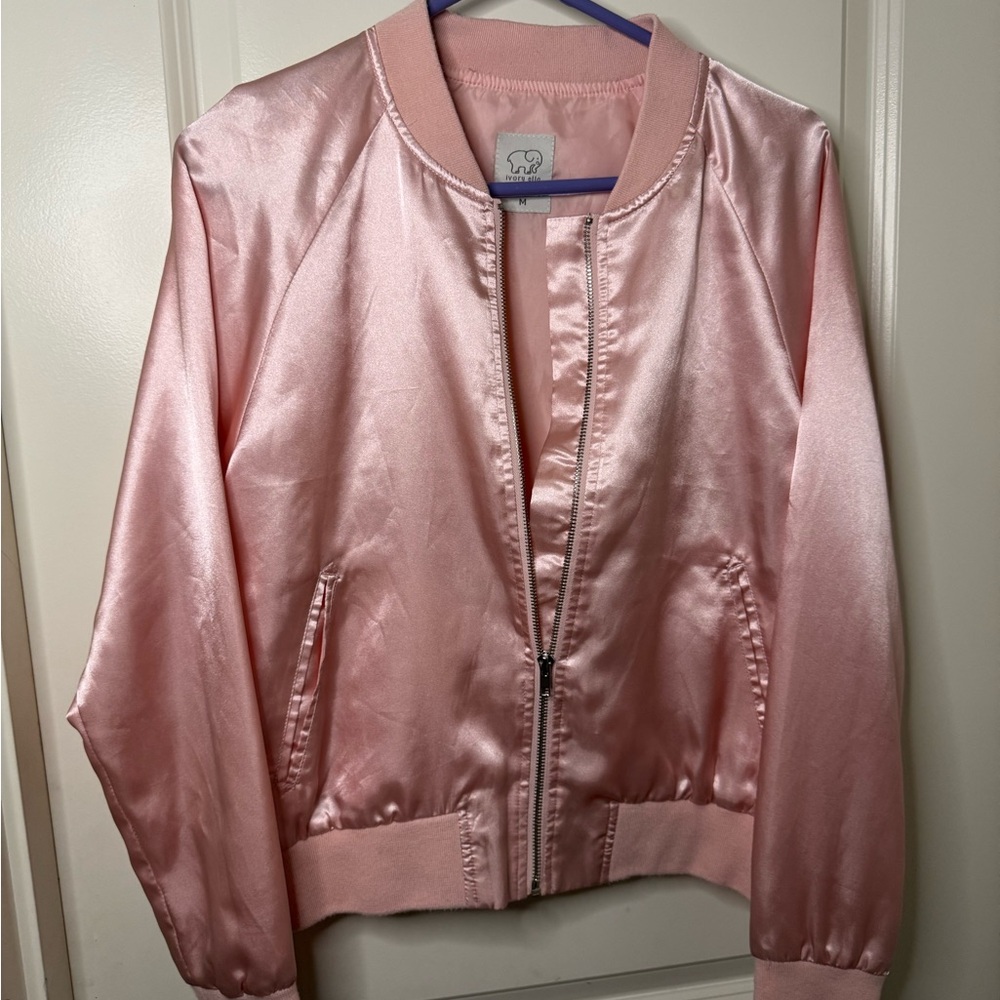 Ivory Ella Light Pink Satin Bomber Jacket